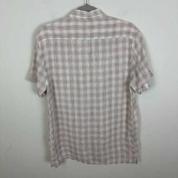 Zara Man Linen Blend Button Down Shirt M Pink Plaid Minimalist Contemporary - Picture 8 of 10